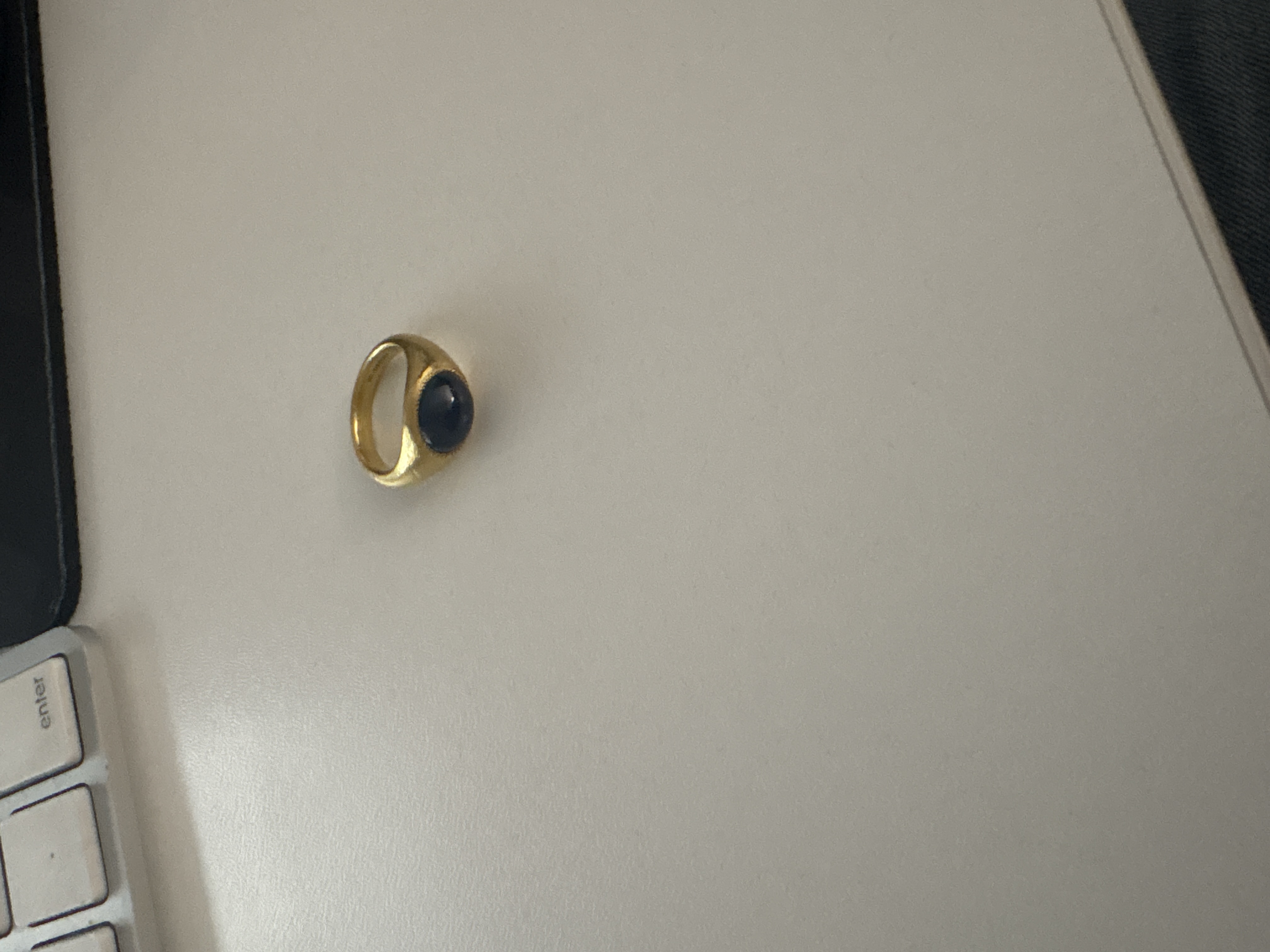 Contemporary Gold-Tone Blue Cabochon Signet Ring