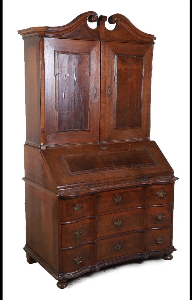 English Georgian Period Walnut Bureau Bookcase