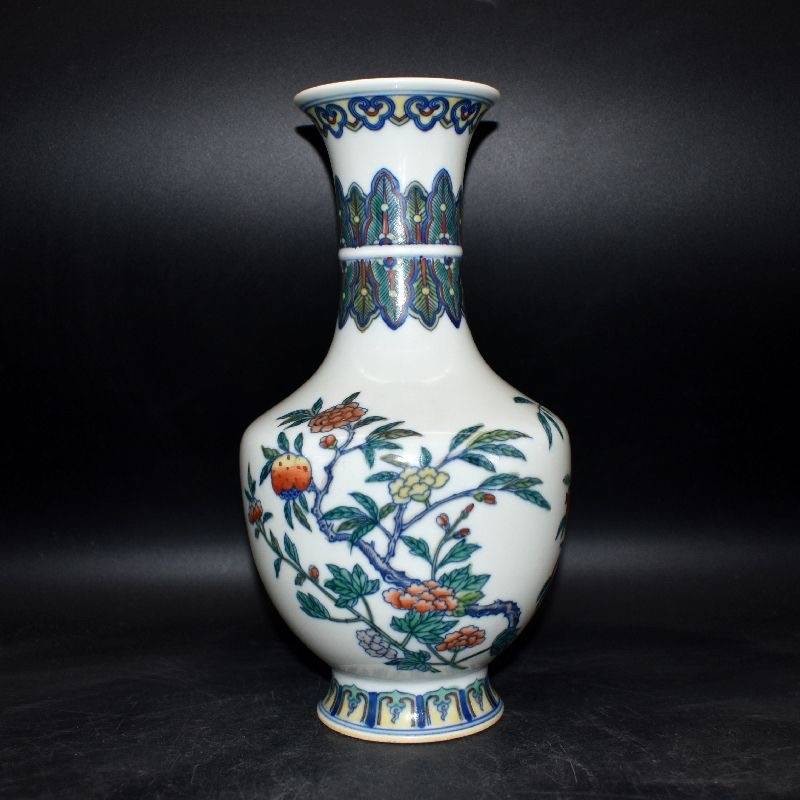 Qing Dynasty Doucai Style Porcelain Vase with Pomegranate and Floral Motifs